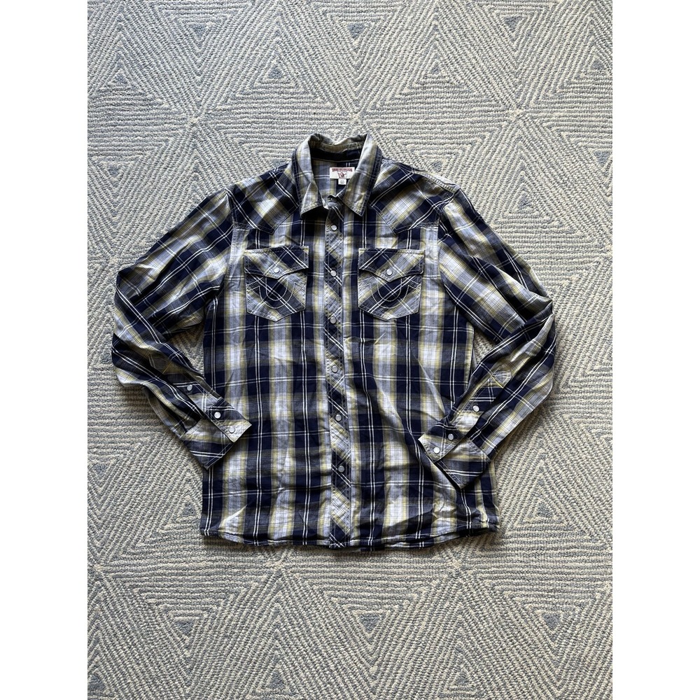 True Religion Western Snap Button Shirt - Blue/Gray/White/Yellow - Medium